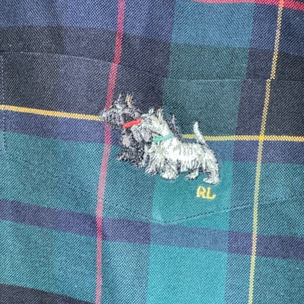 Vintage Polo Ralph Lauren Blake Dog Tartan Plaid Button Down Oxford